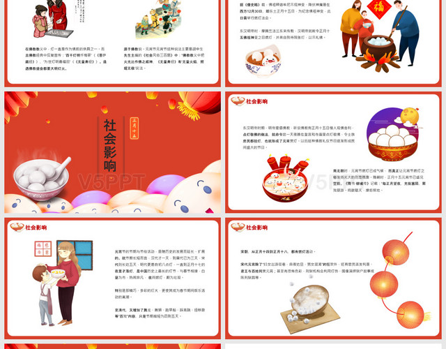 红色卡通风可爱元宵节介绍风俗传统习俗推广宣传PPT模板
