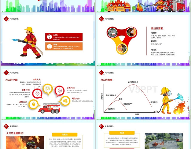 卡通儿童全国消防安全宣传教育日消防知识培训教育课件PPT模板