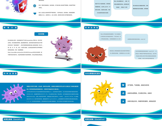 蓝色卡通风格生物病毒的分类工作汇报PPT模板