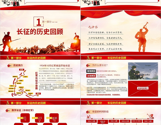 红色中国风长征精神长征胜利85周年PPT模板