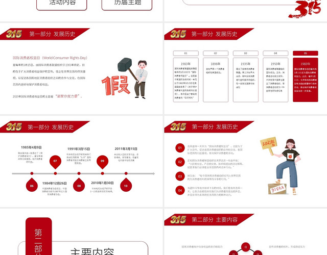 红色简约315消费者权益保护日节日介绍PPT模板