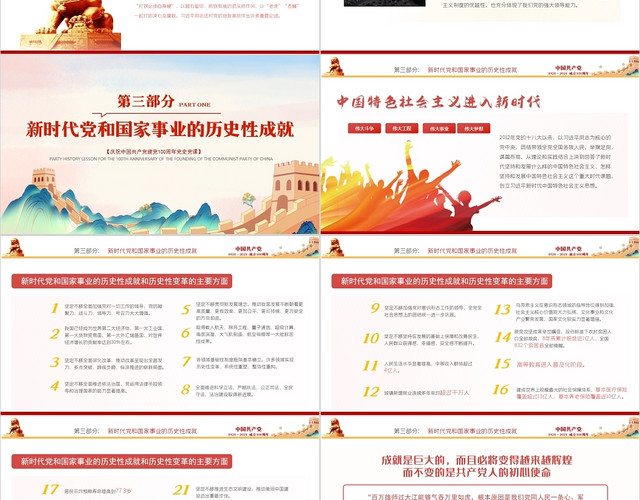 红色党政风新中国史建党百年党史PPT模板