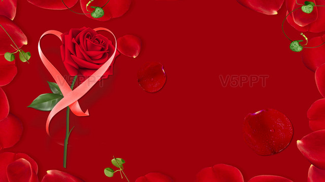 红色玫瑰浪漫结婚ppt背景图