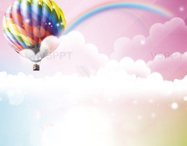 卡通彩虹热气球信纸背景（热气球彩纸制作图片)